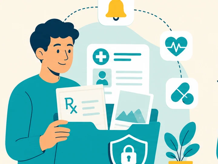 Cartoon illustration of secure medical records and reminders