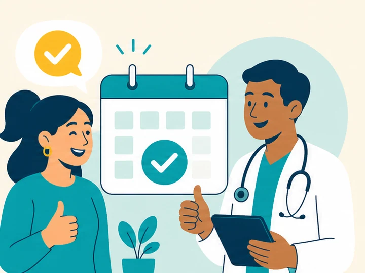 Cartoon illustration of confirming a medical appointment